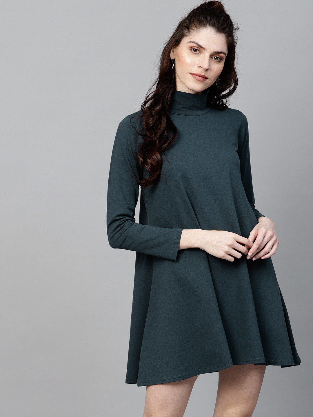 Teal Turtle Neck Tent Dress