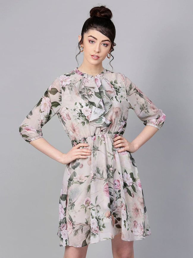 Women Pista Green Floral Skater Dress