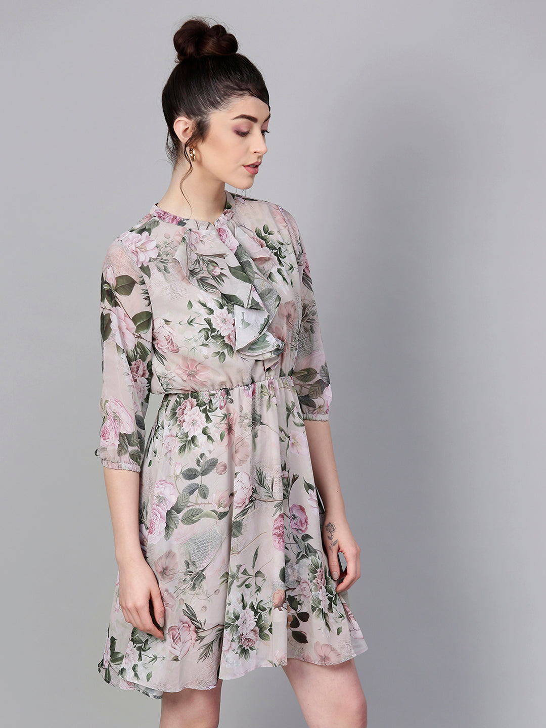 Pista Green Floral Skater Dress