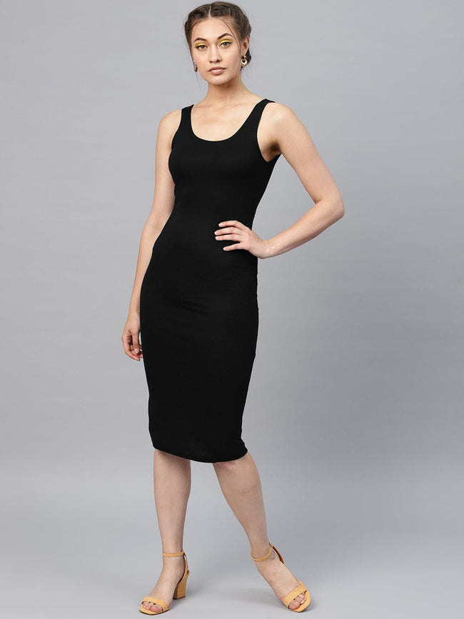 Women Black Back Knot Cutout Dress