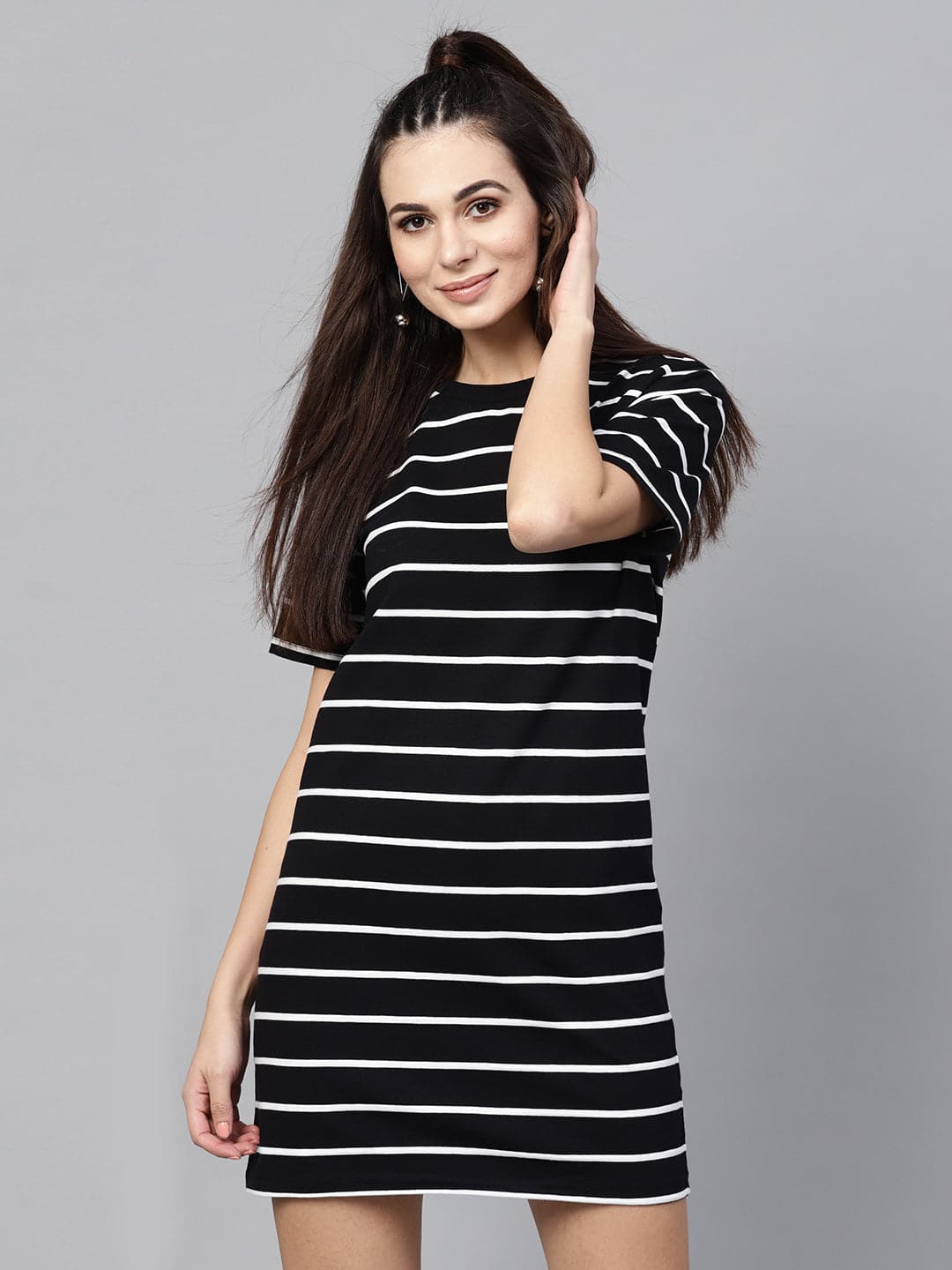 Women Black White Stripe Shift Dress