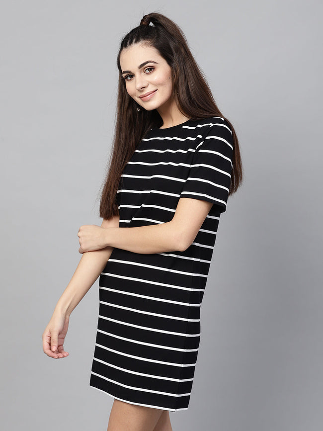 Women Black White Stripe Shift Dress