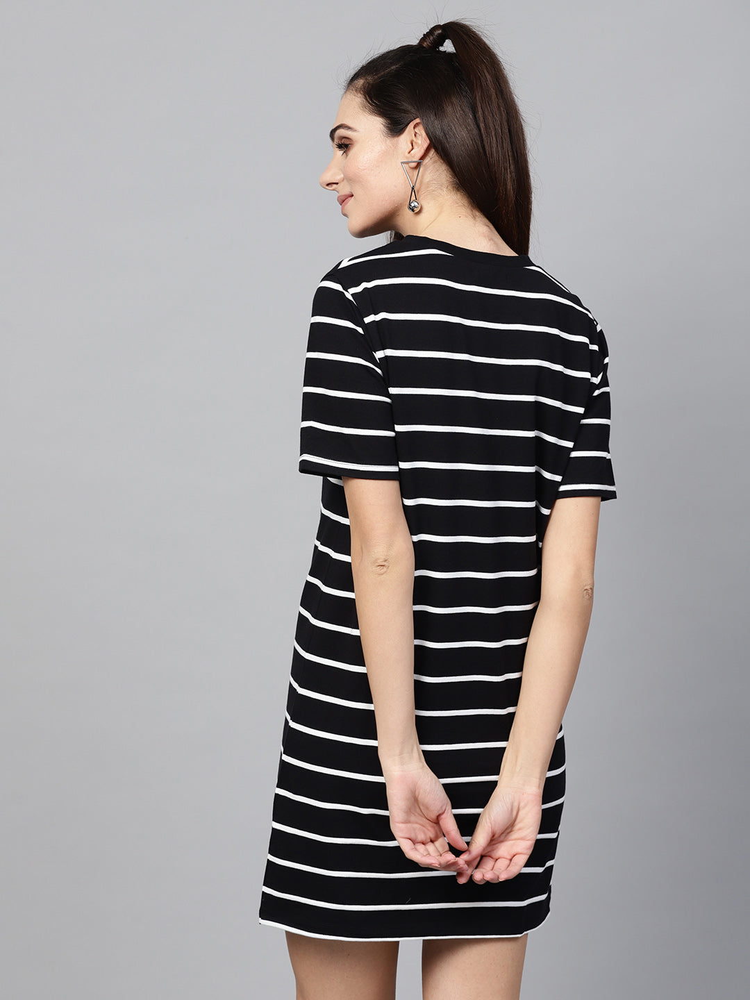 Women Black White Stripe Shift Dress
