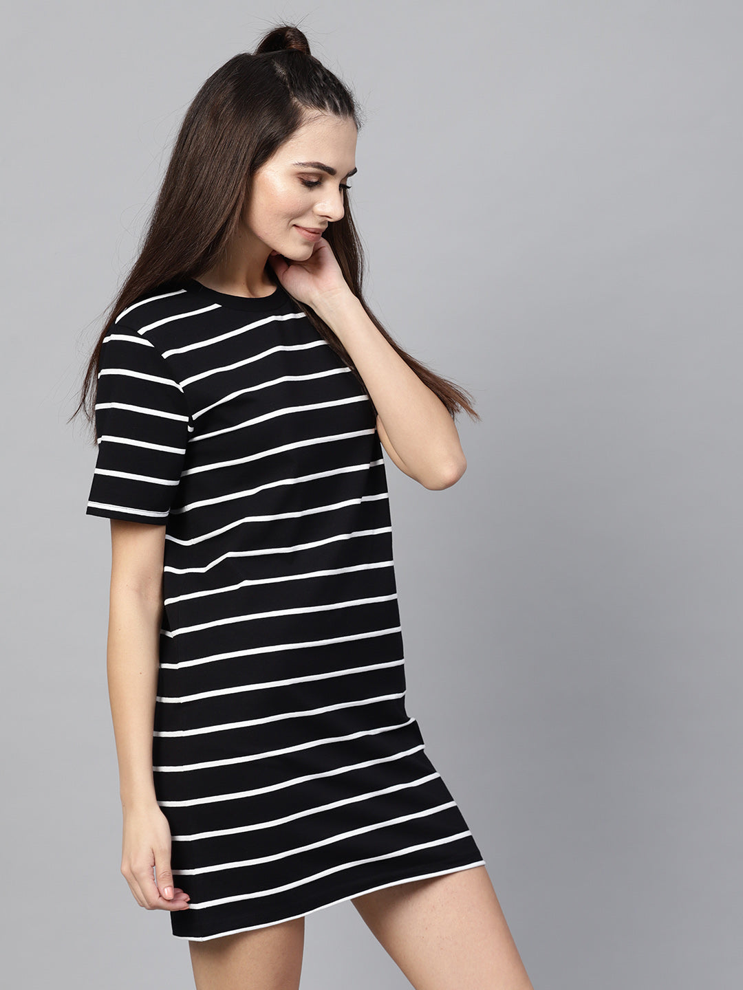 Women Black White Stripe Shift Dress