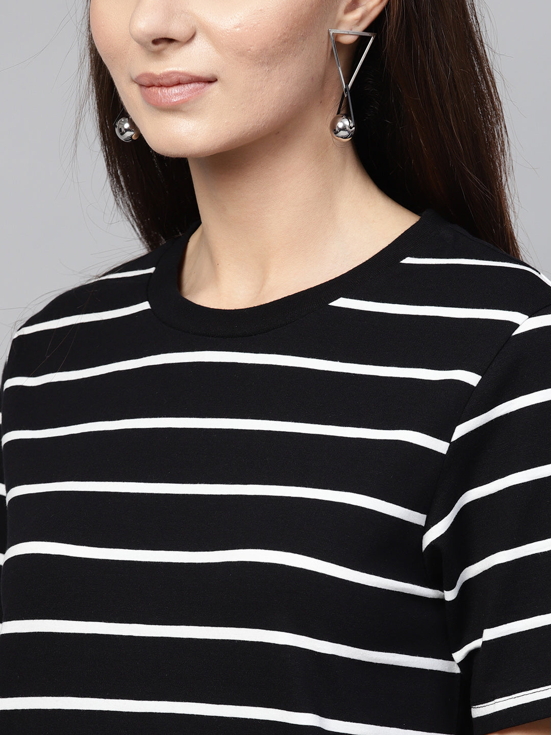 Women Black White Stripe Shift Dress