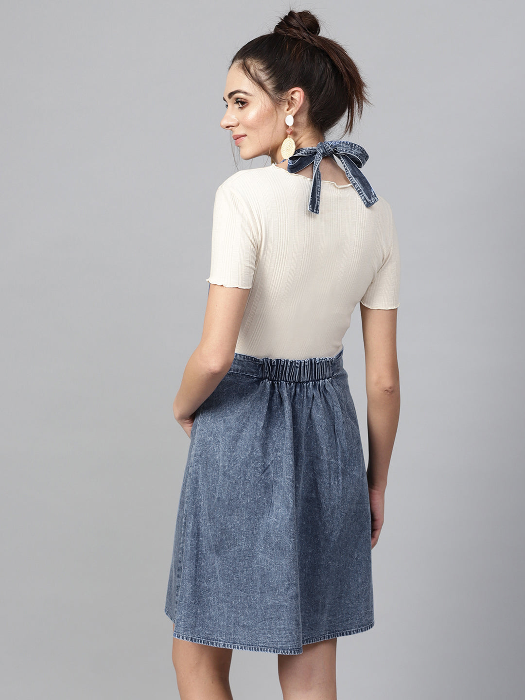 Women Blue Denim Acid Wash Apron Dress