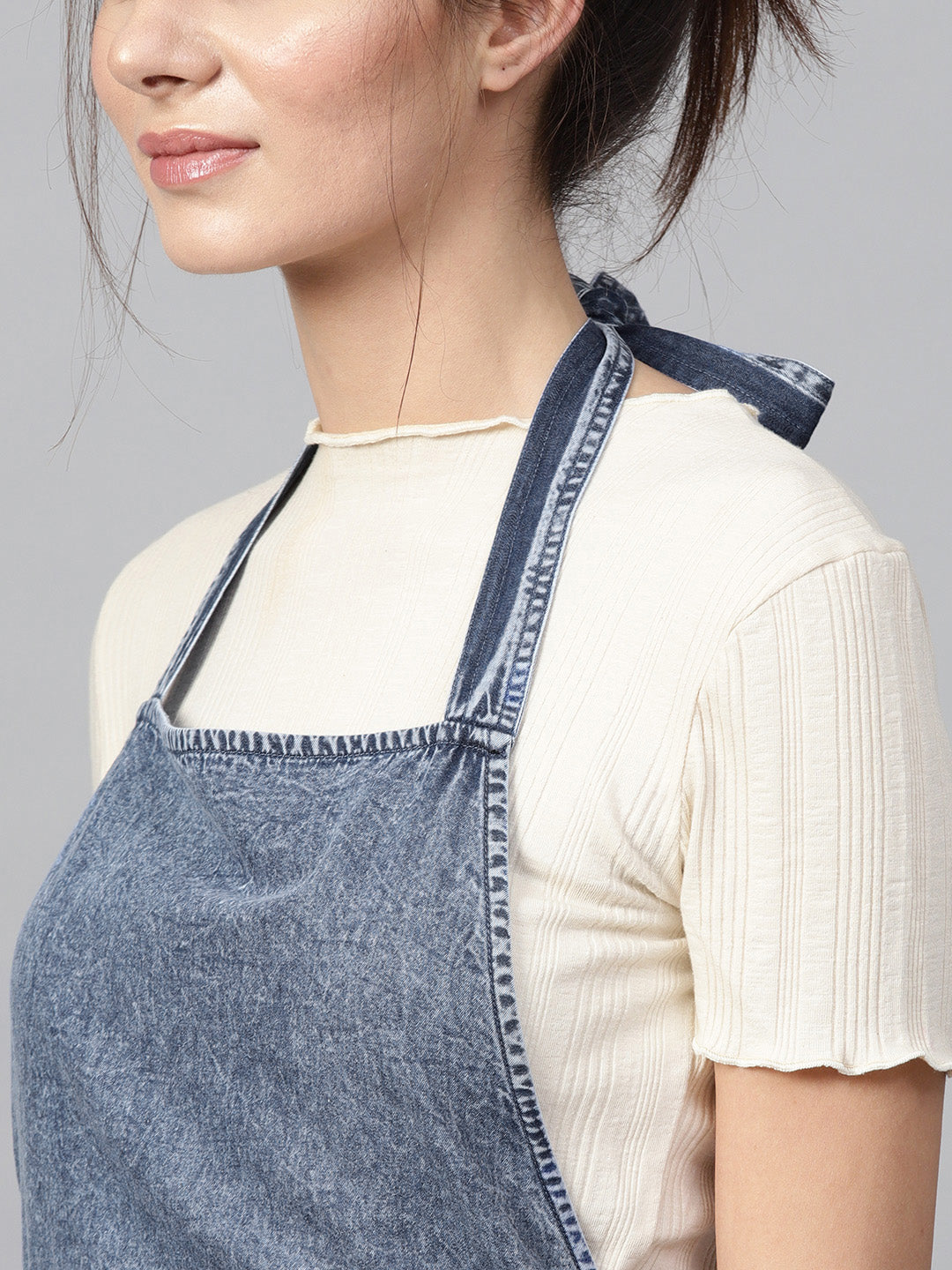Women Blue Denim Acid Wash Apron Dress