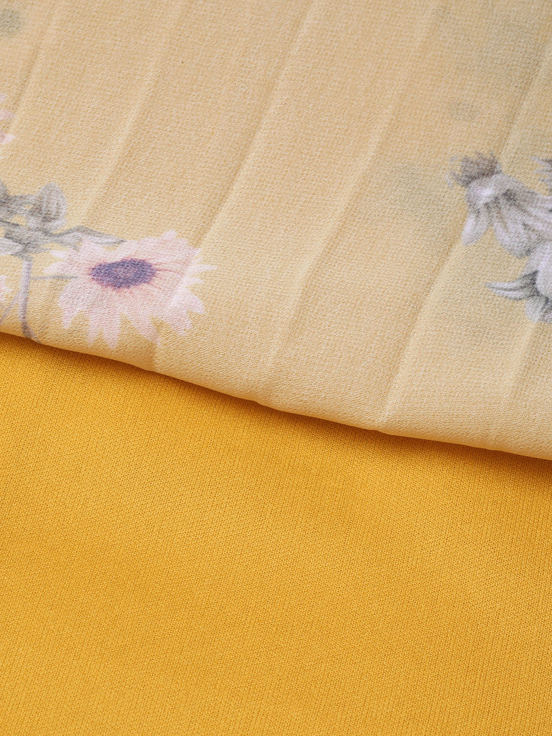 Women Mustard Floral Peterpan Collar Pleated Dress