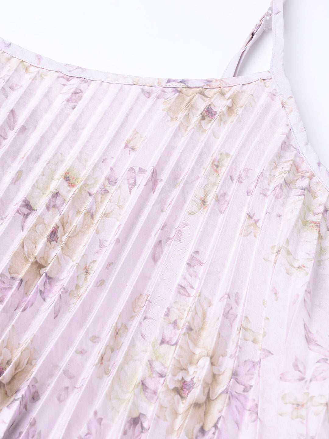 Women Lavender Floral Strappy Pleated Maxi Dress