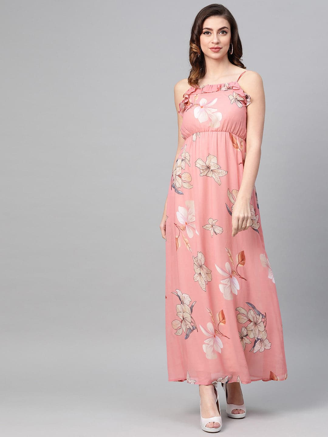 Rose Pink Floral Strappy Maxi Dress