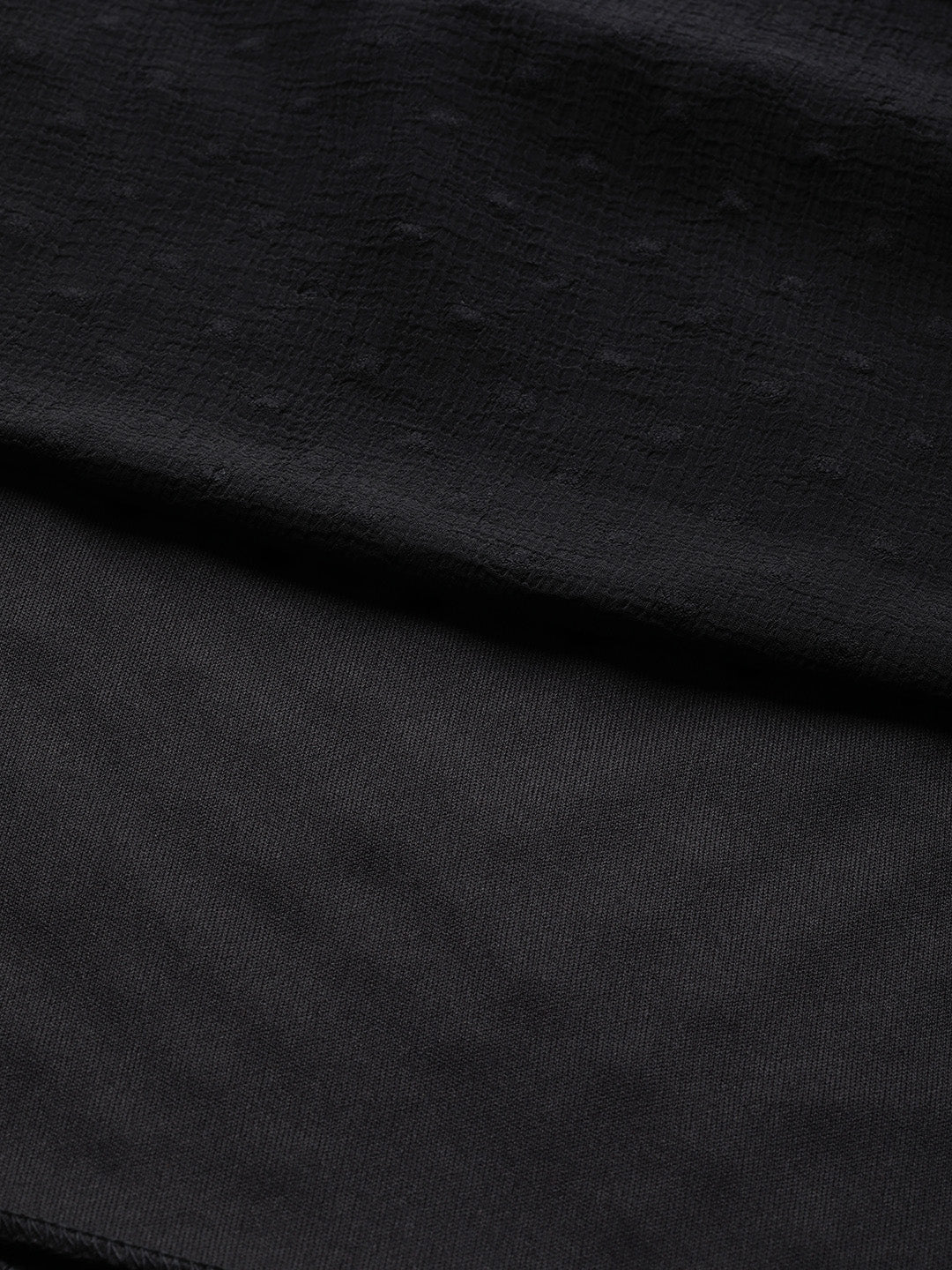 Women Black Dobby Frill Hem Short Dress