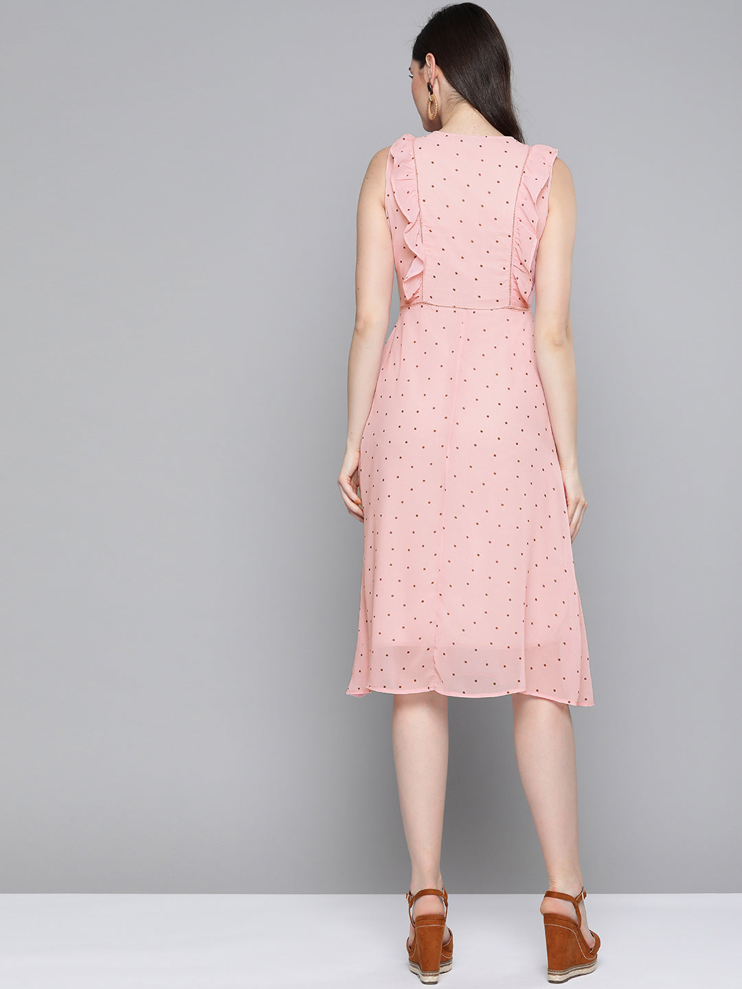 Pink Polka Dot Midi Dress