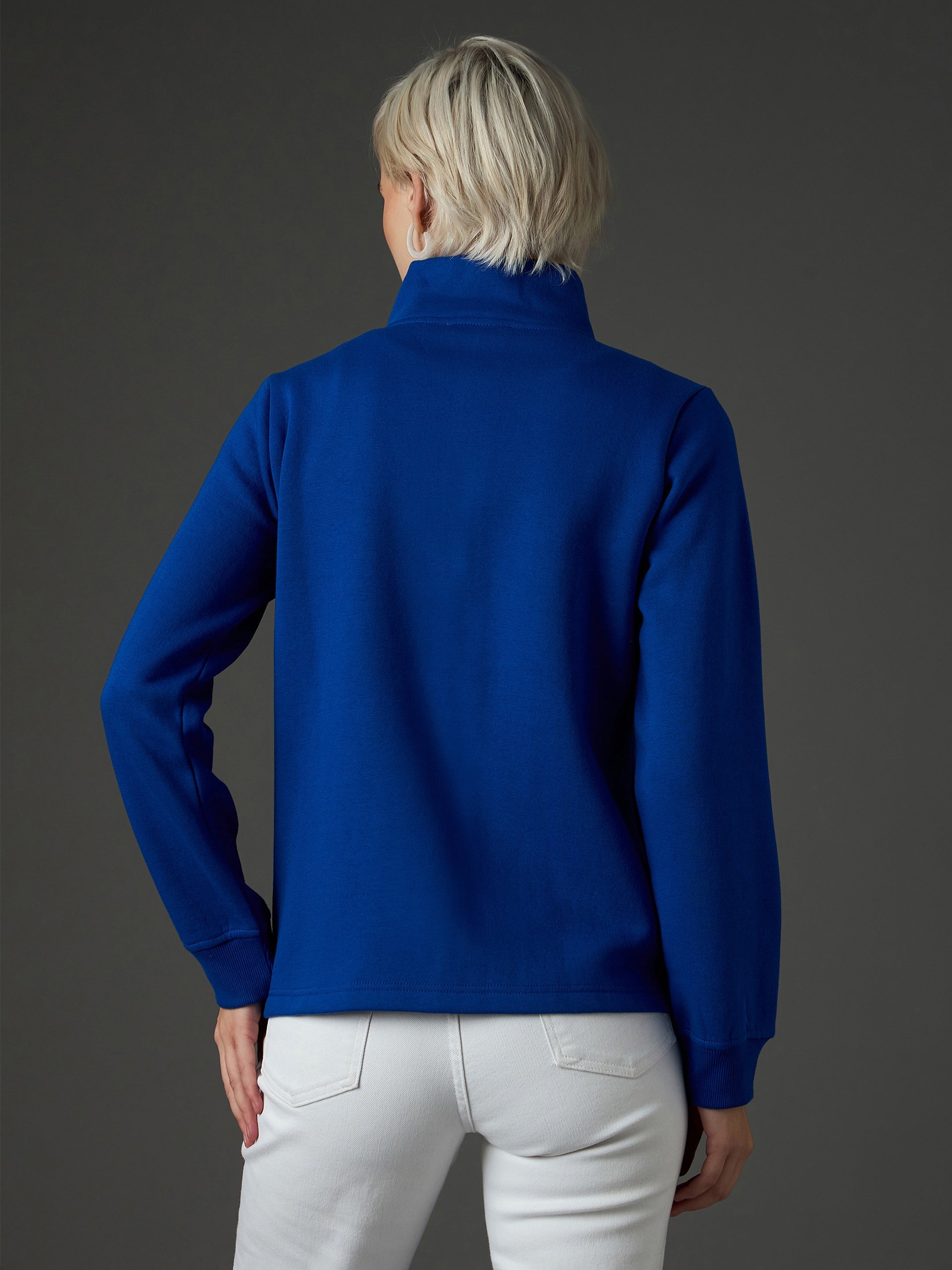 Women Royal Blue Fleece Front Zipper Jacket