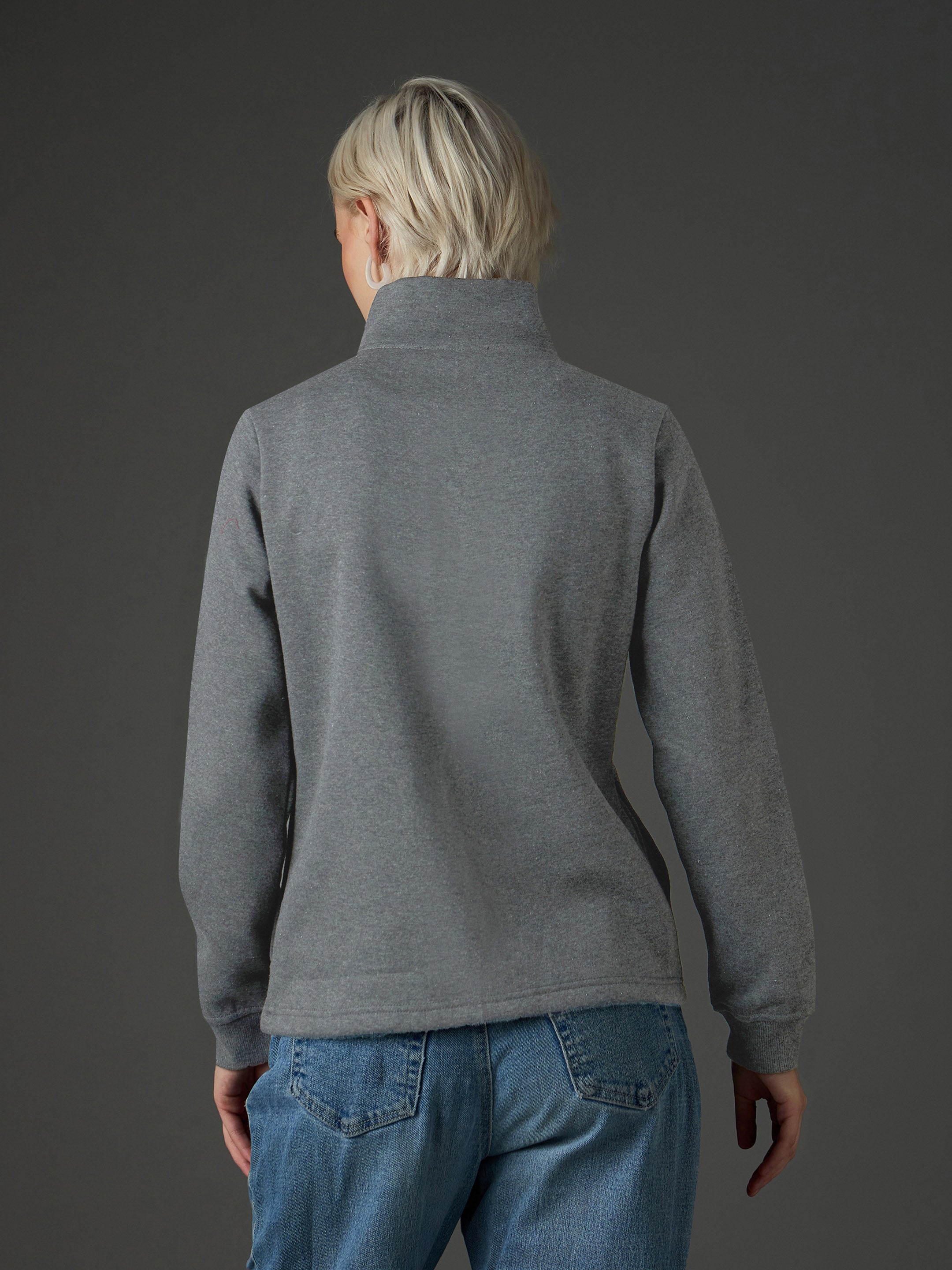 Women Dark Grey Fleece Front Zipper Jacket