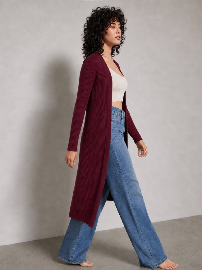 Women Burgundy Rib Front Open Shrug