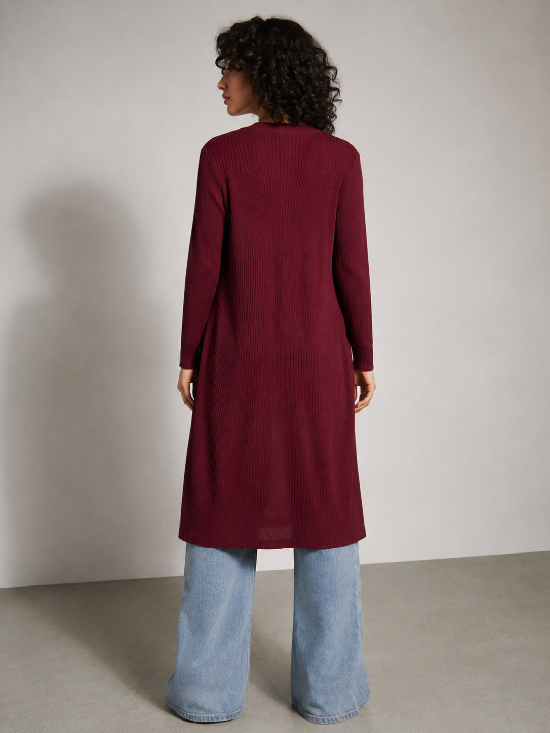 Women Burgundy Rib Front Open Shrug