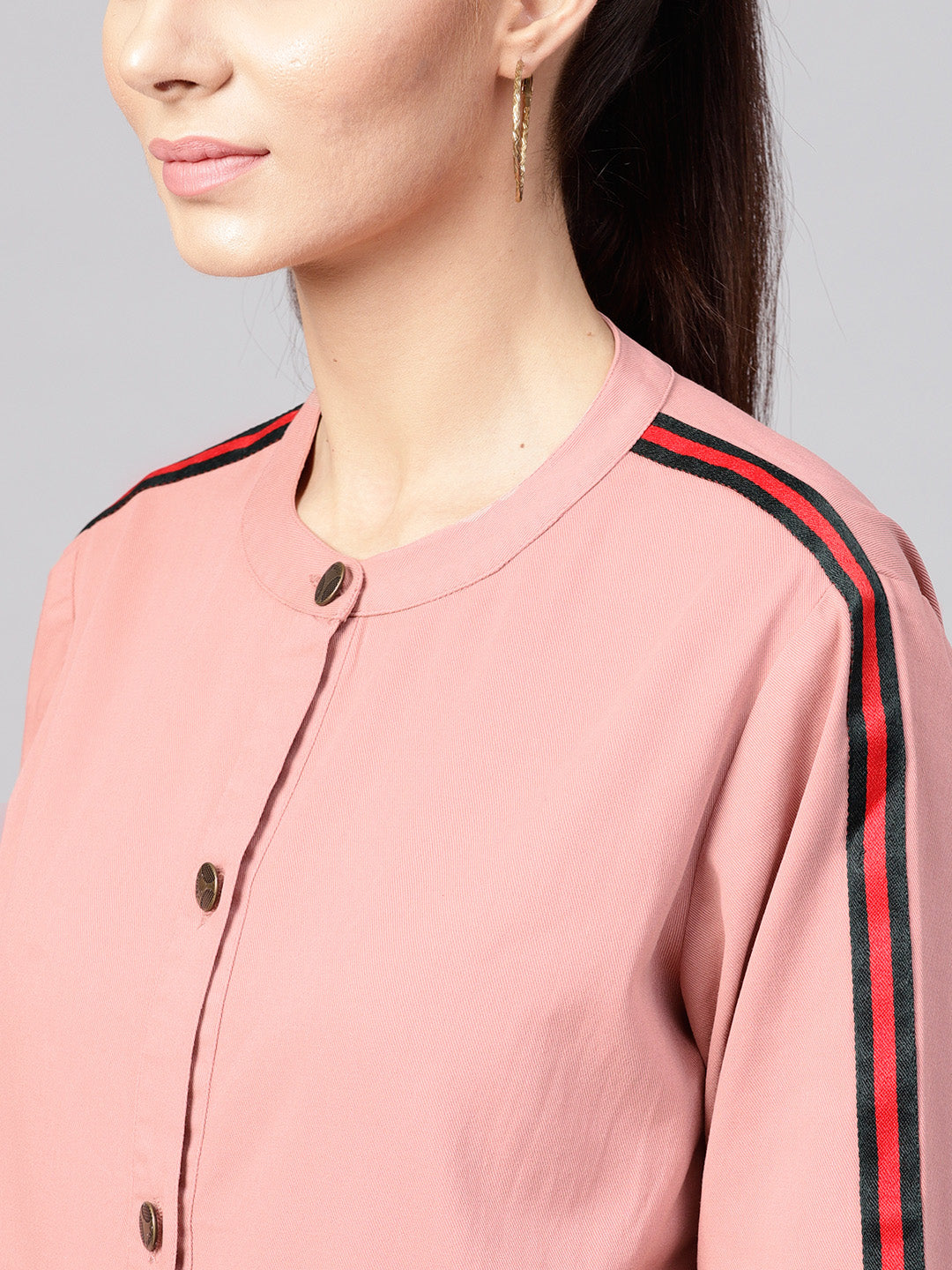 Pink Denim Bomber Sleeve Tape Jacket