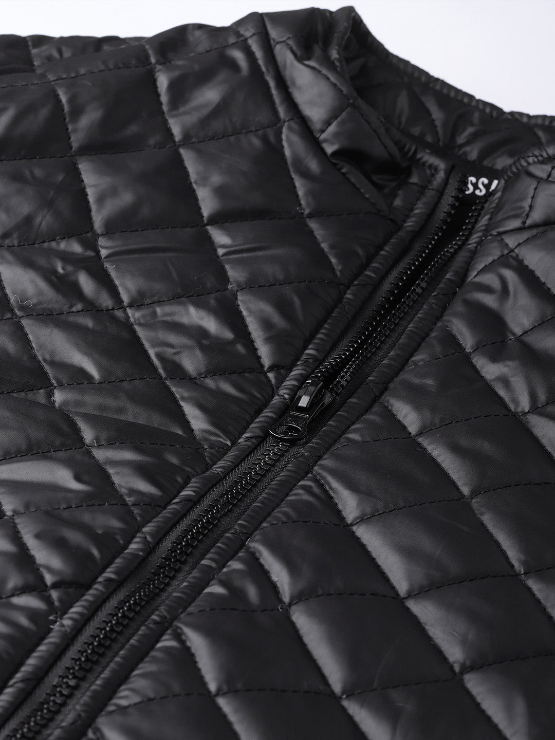 Women Black Quilted Jacket With Zip