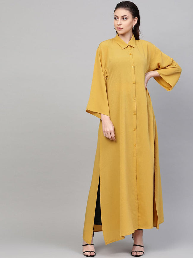 Women Mustard Button Placket Longline Shrug