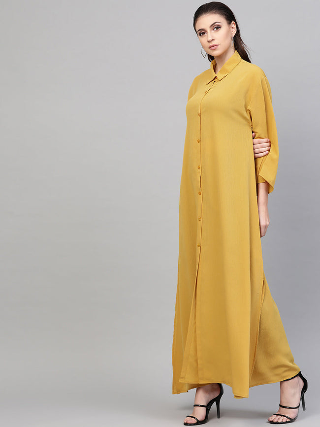 Women Mustard Button Placket Longline Shrug
