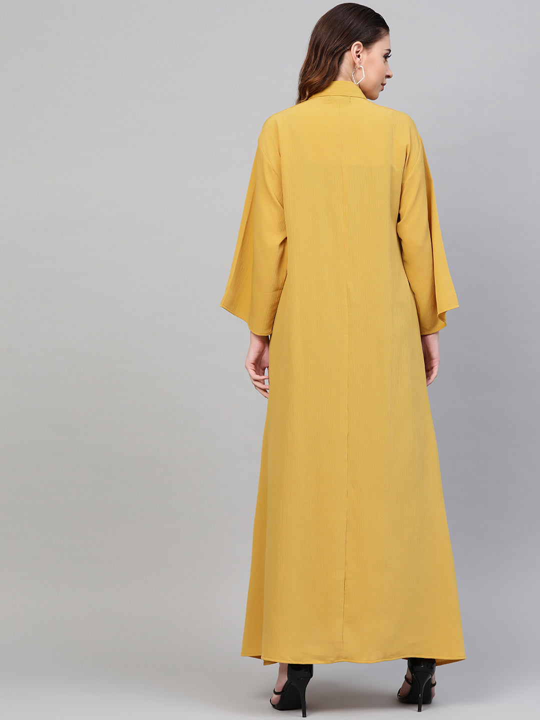 Women Mustard Button Placket Longline Shrug