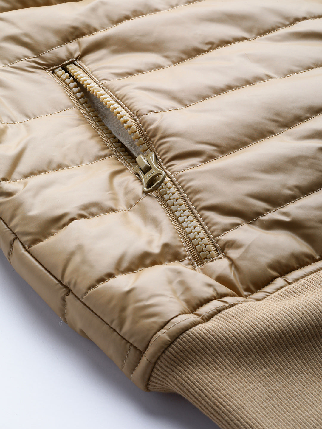 Women Khaki Hooded Crop Bomber Puffer Jacket