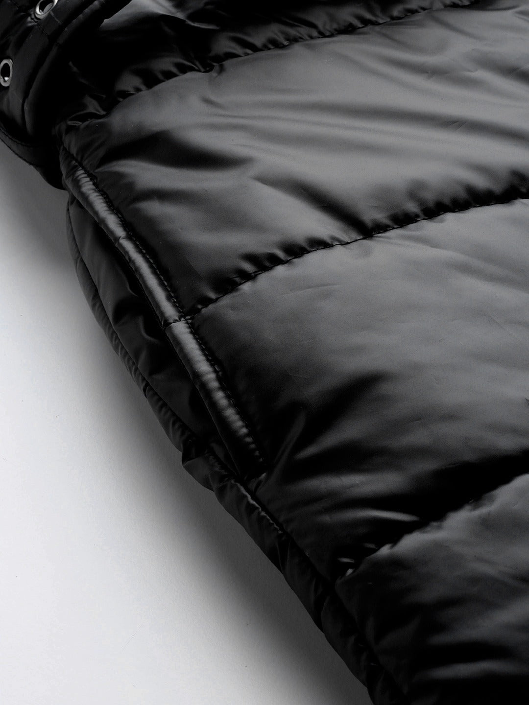 Women Black Belted Longline Hooded Quilted
