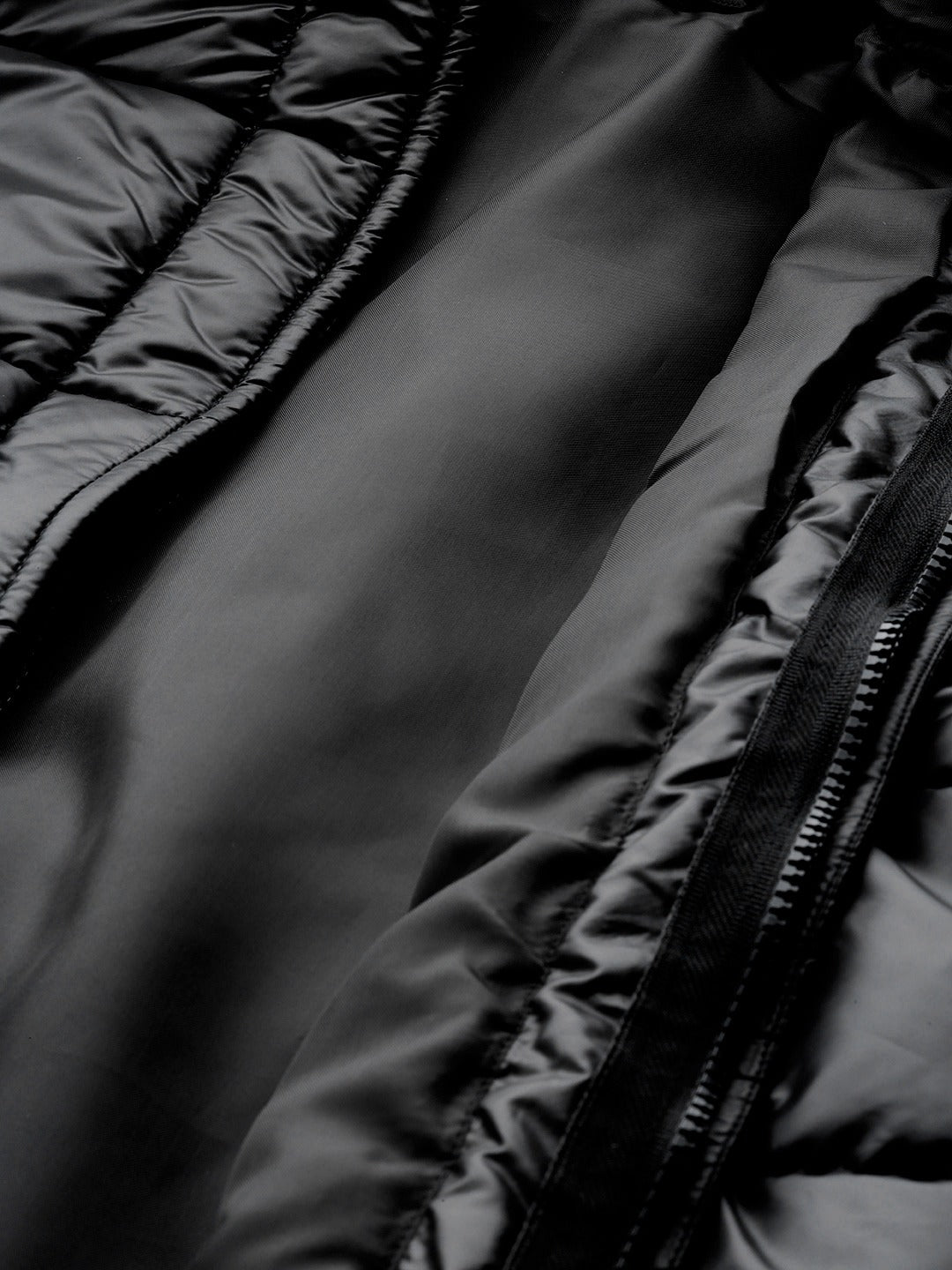 Women Black Belted Longline Hooded Quilted