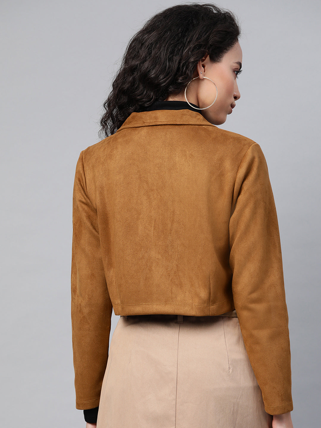 Women Brown Suede Crop Blazer