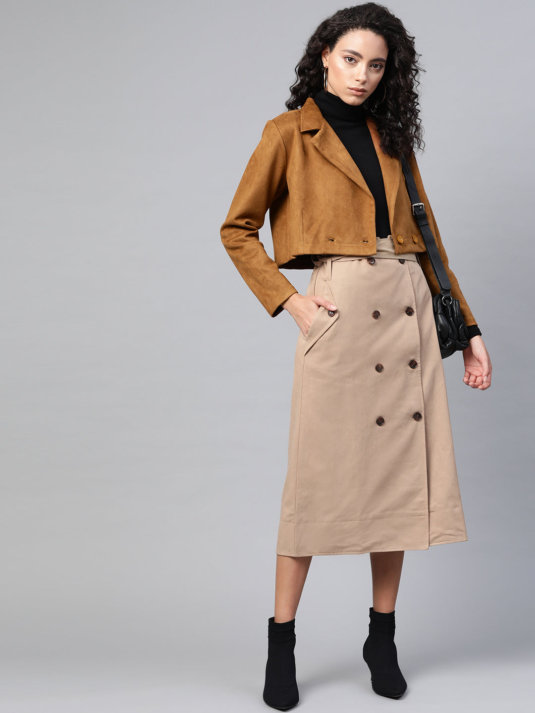 Women Brown Suede Crop Blazer