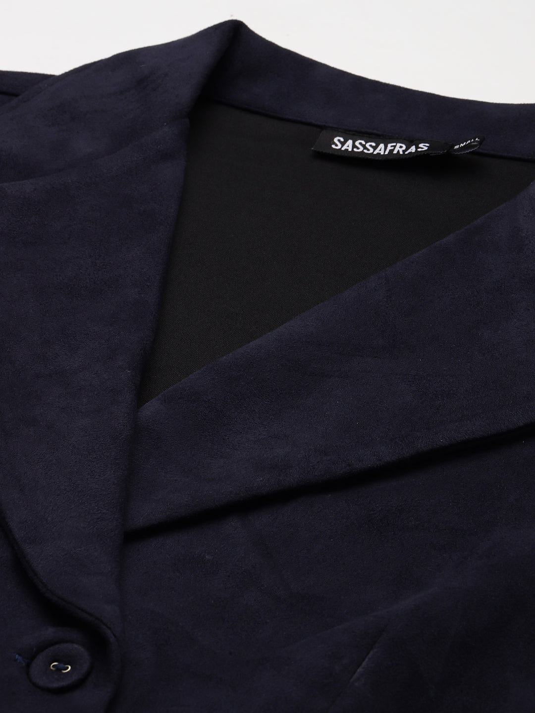 Women Navy Suede Crop Blazer