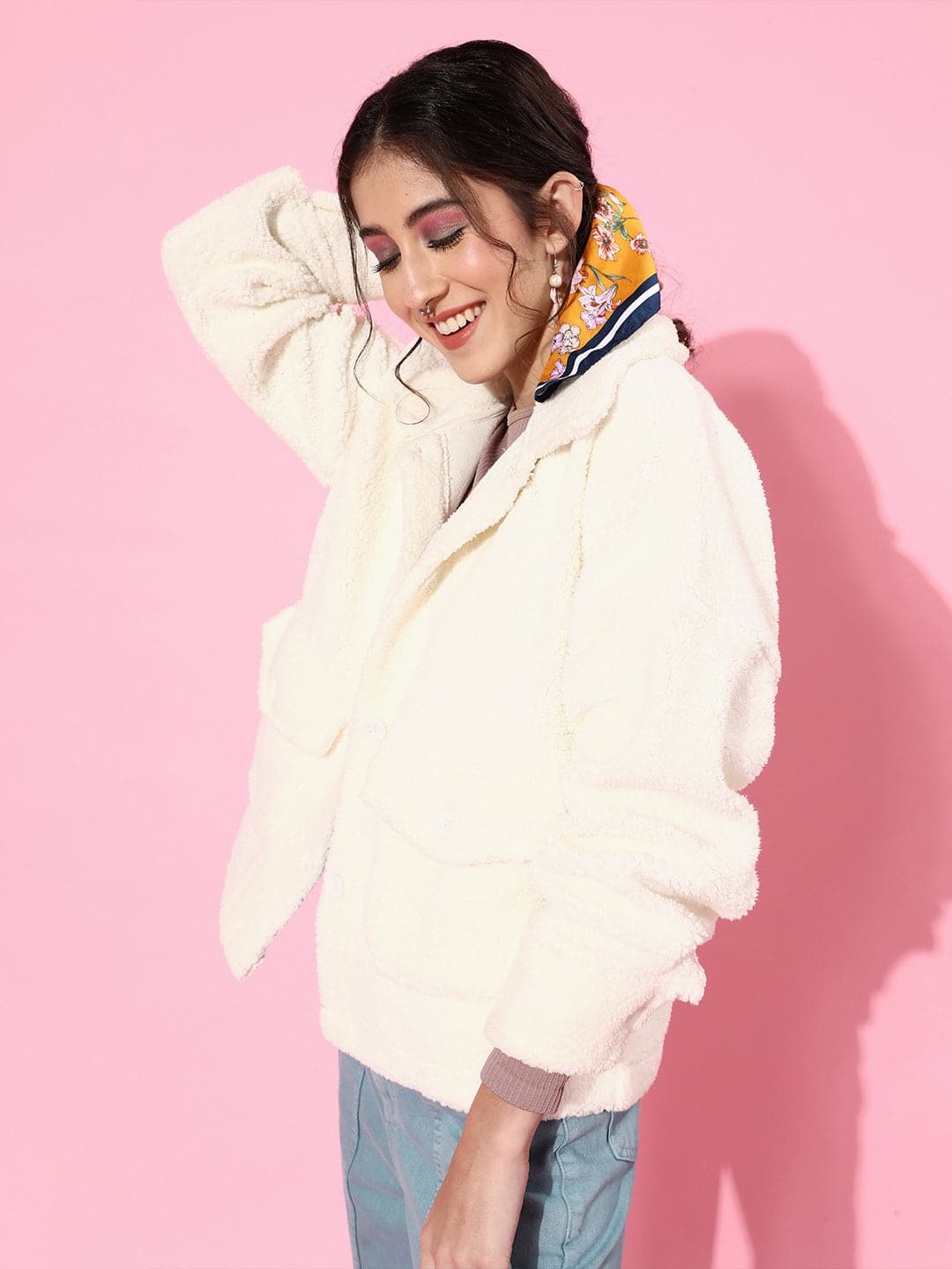 Women White Faux Fur Oversized Jacket