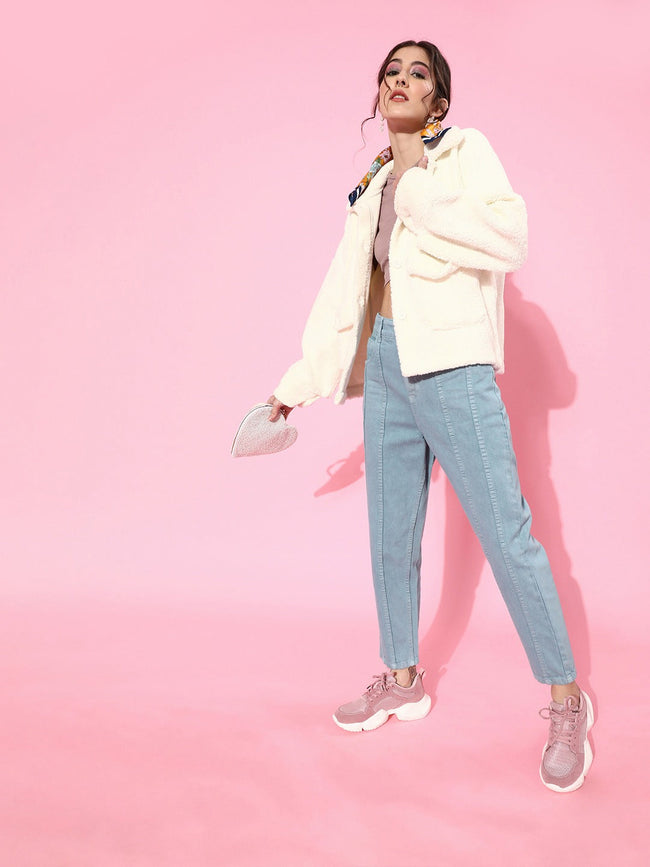 Women White Faux Fur Oversized Jacket
