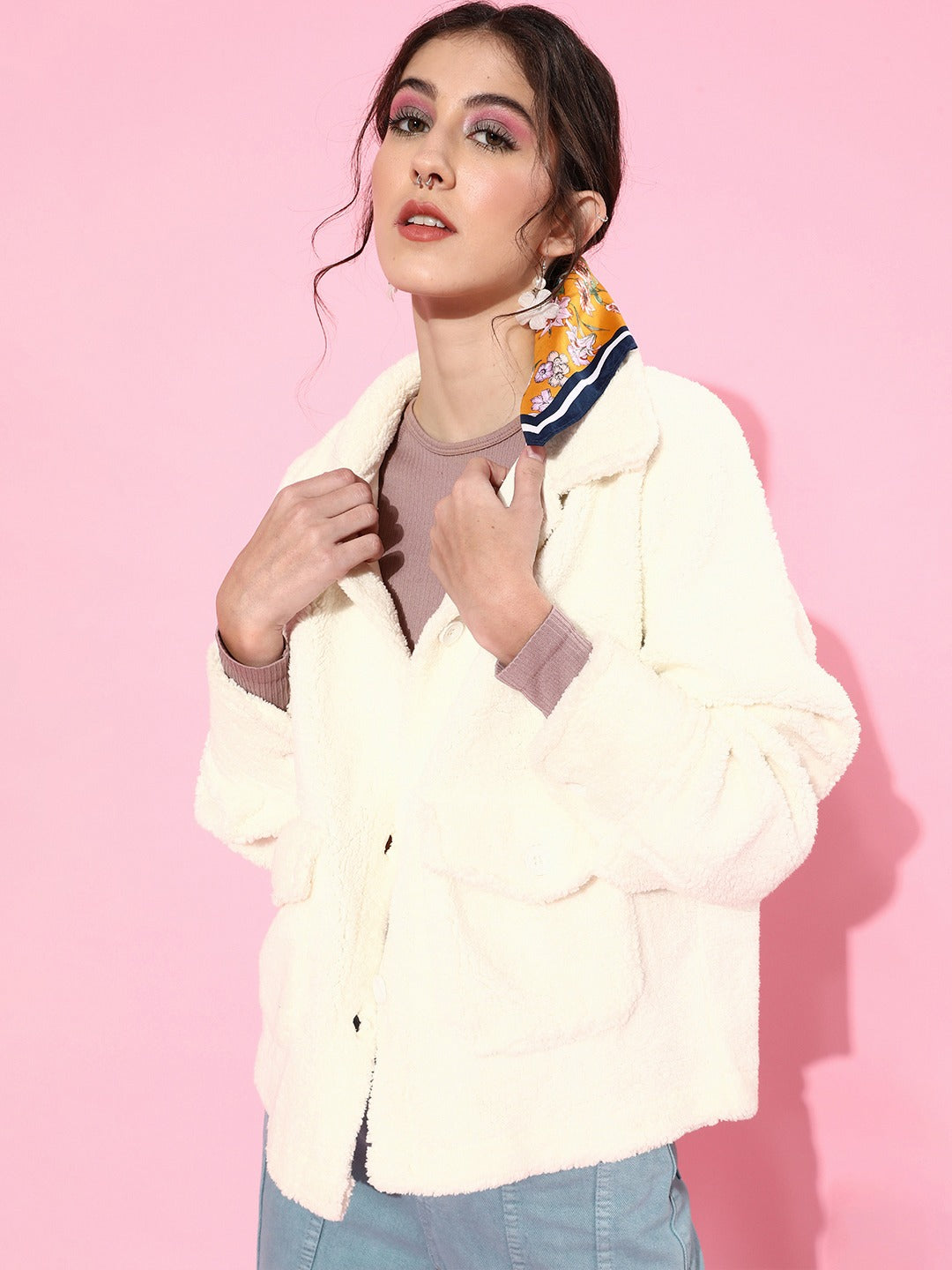 Women White Faux Fur Oversized Jacket