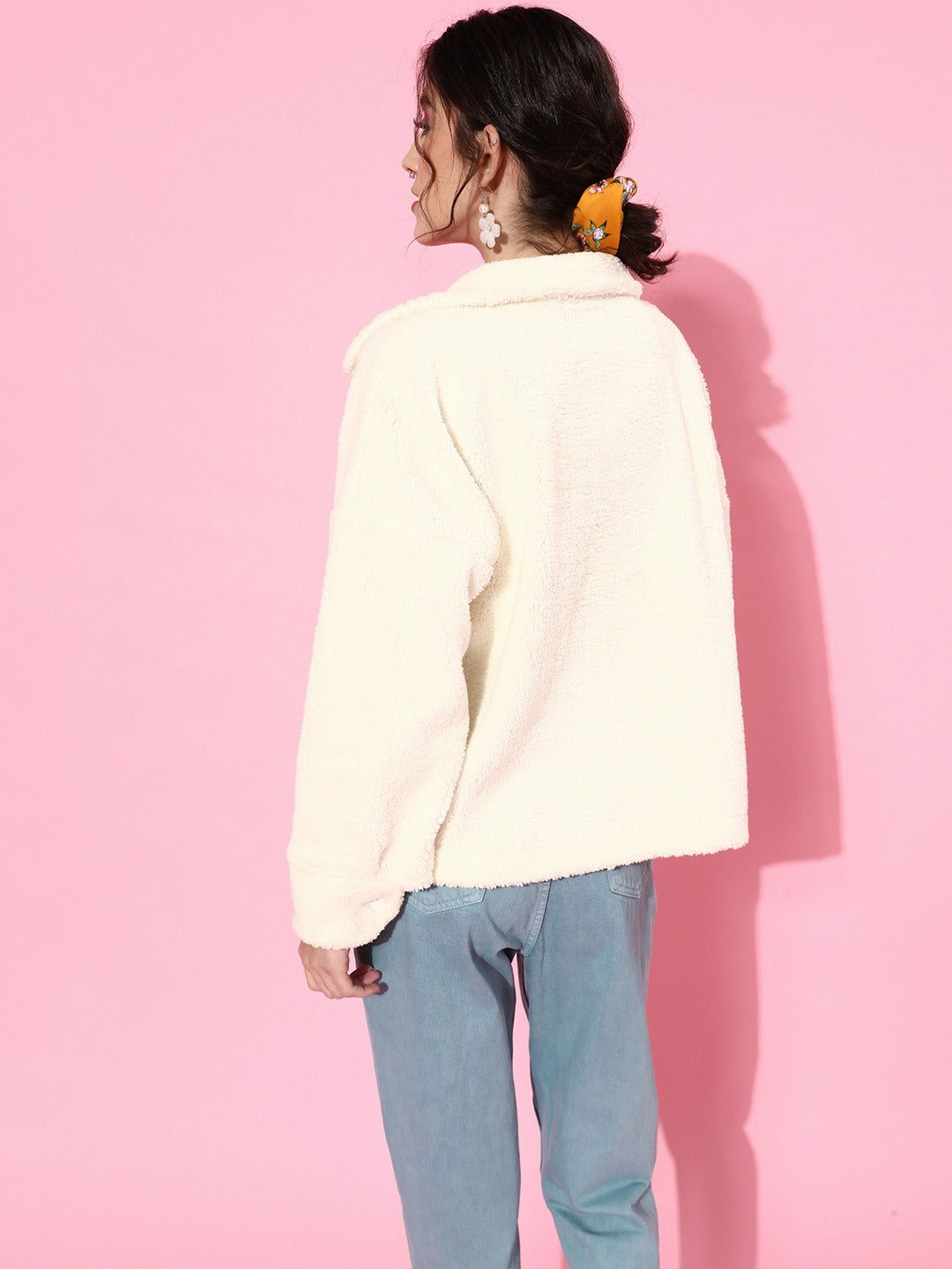 Women White Faux Fur Oversized Jacket