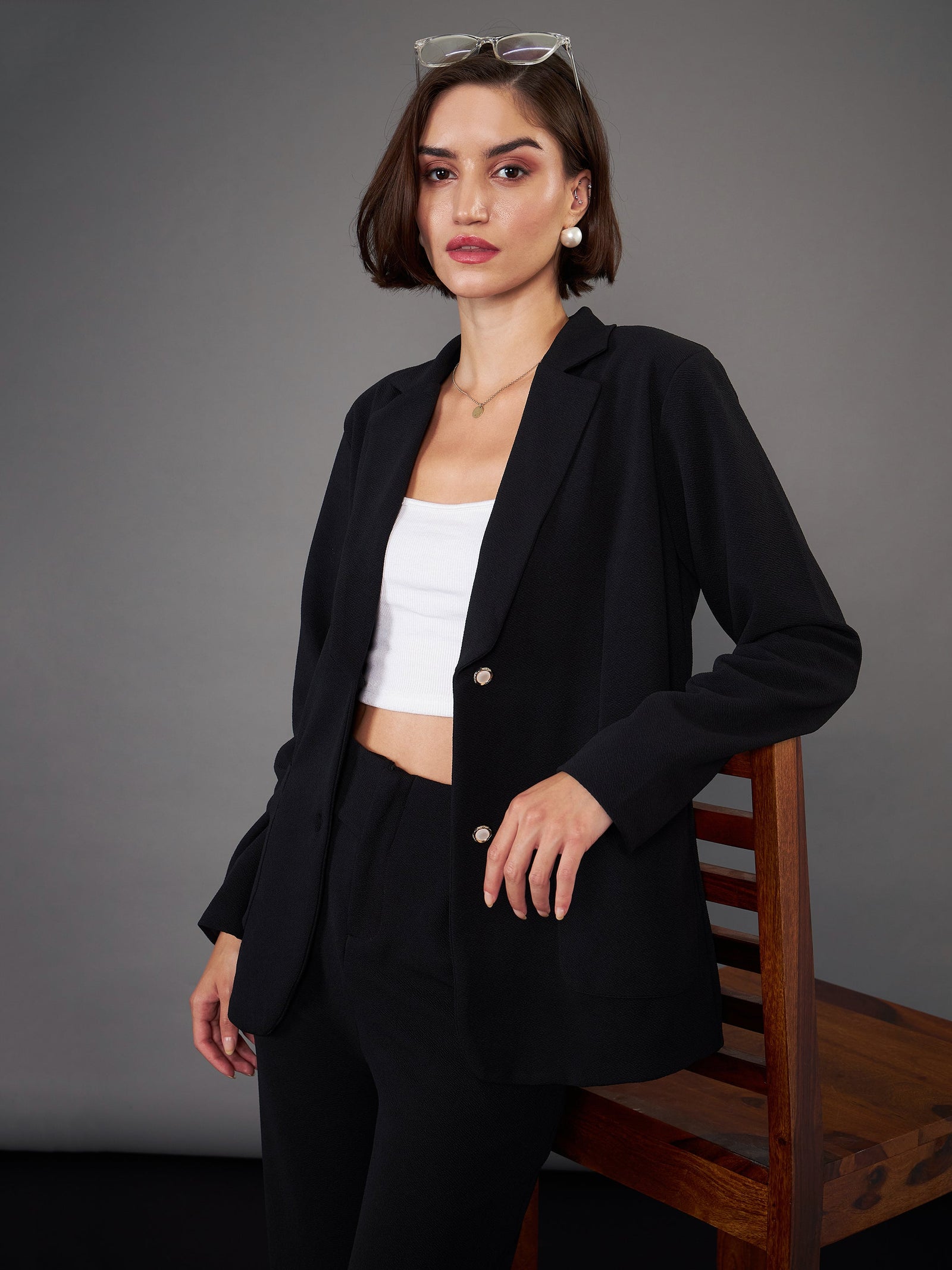 Women Black Slim Fit Blazer