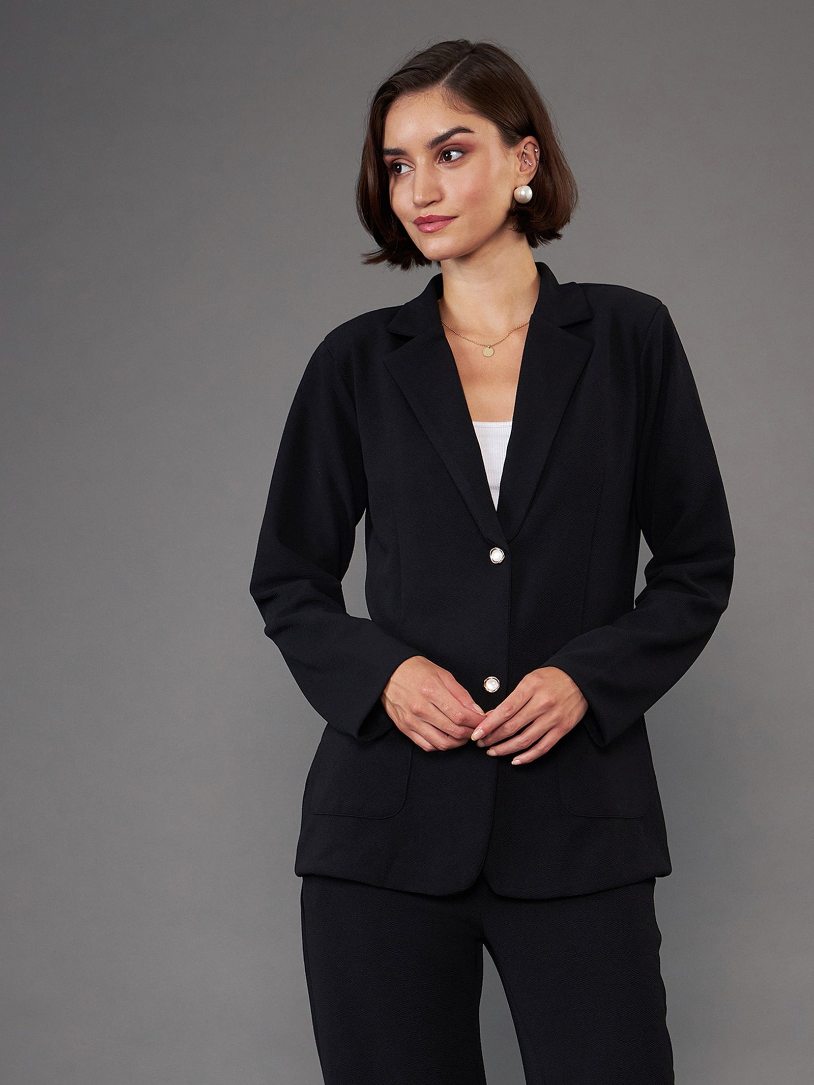 Women Black Slim Fit Blazer