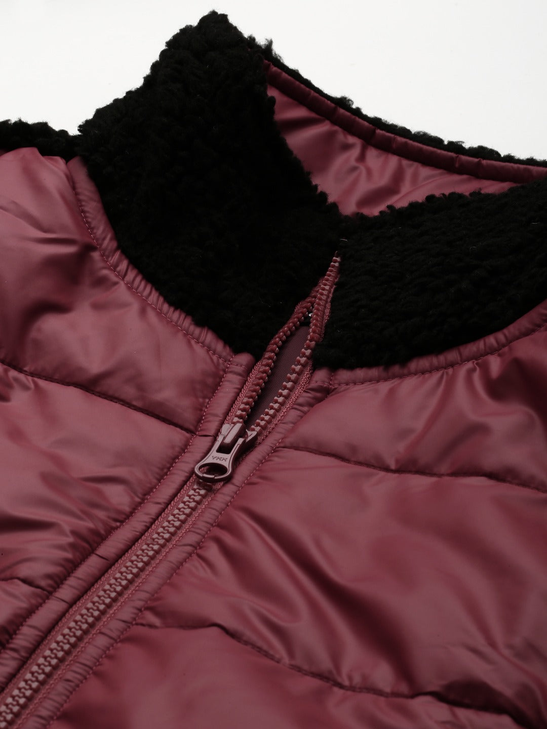 Women Maroon Fur Shoulder Crop Jacket