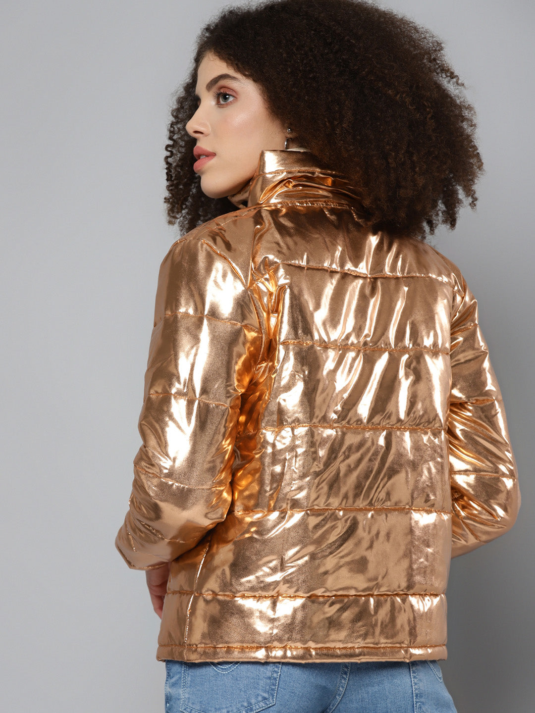 Women Copper Metallic Puffer Jacket