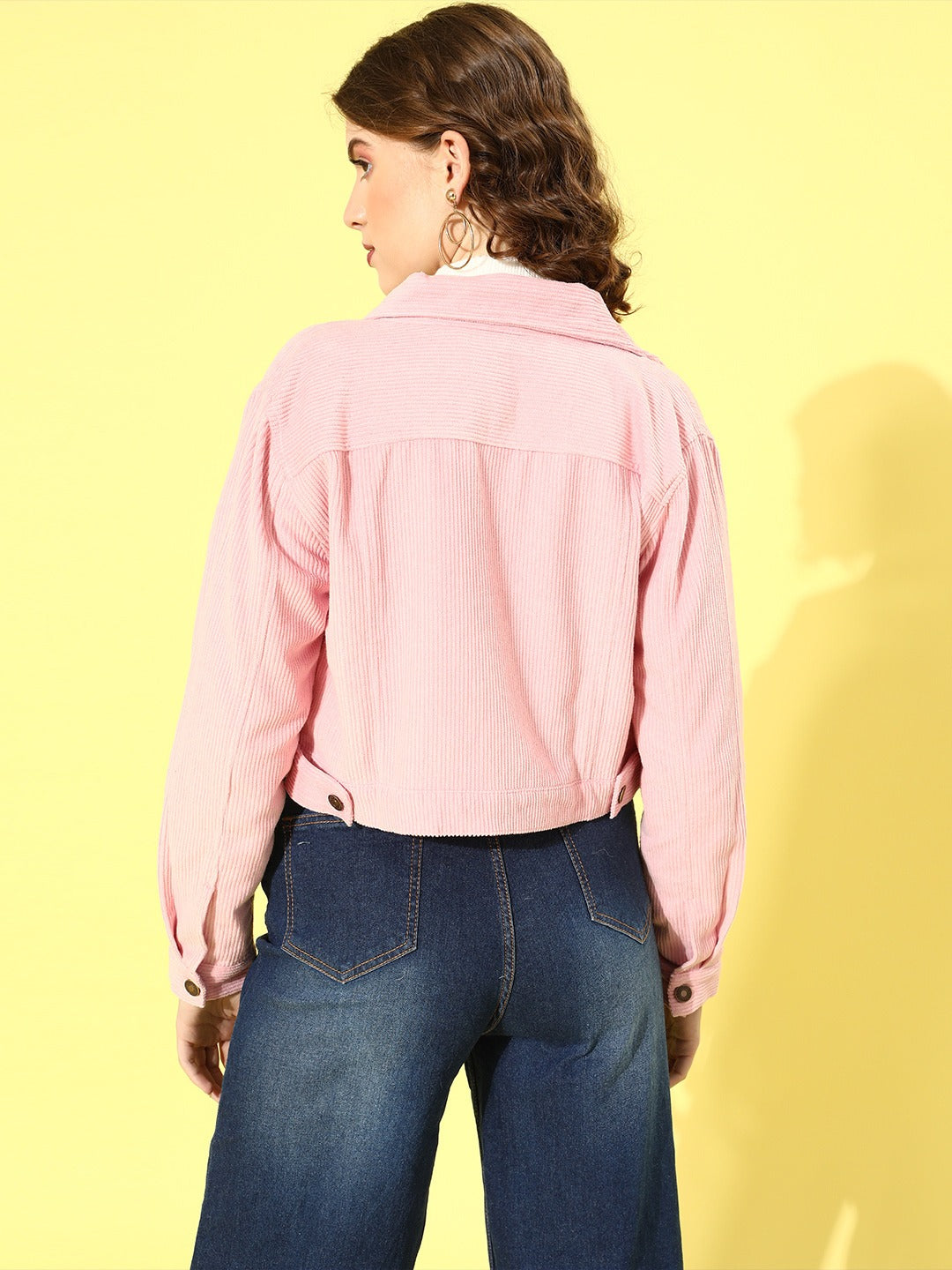 Women Pink Corduroy Trucker Jacket
