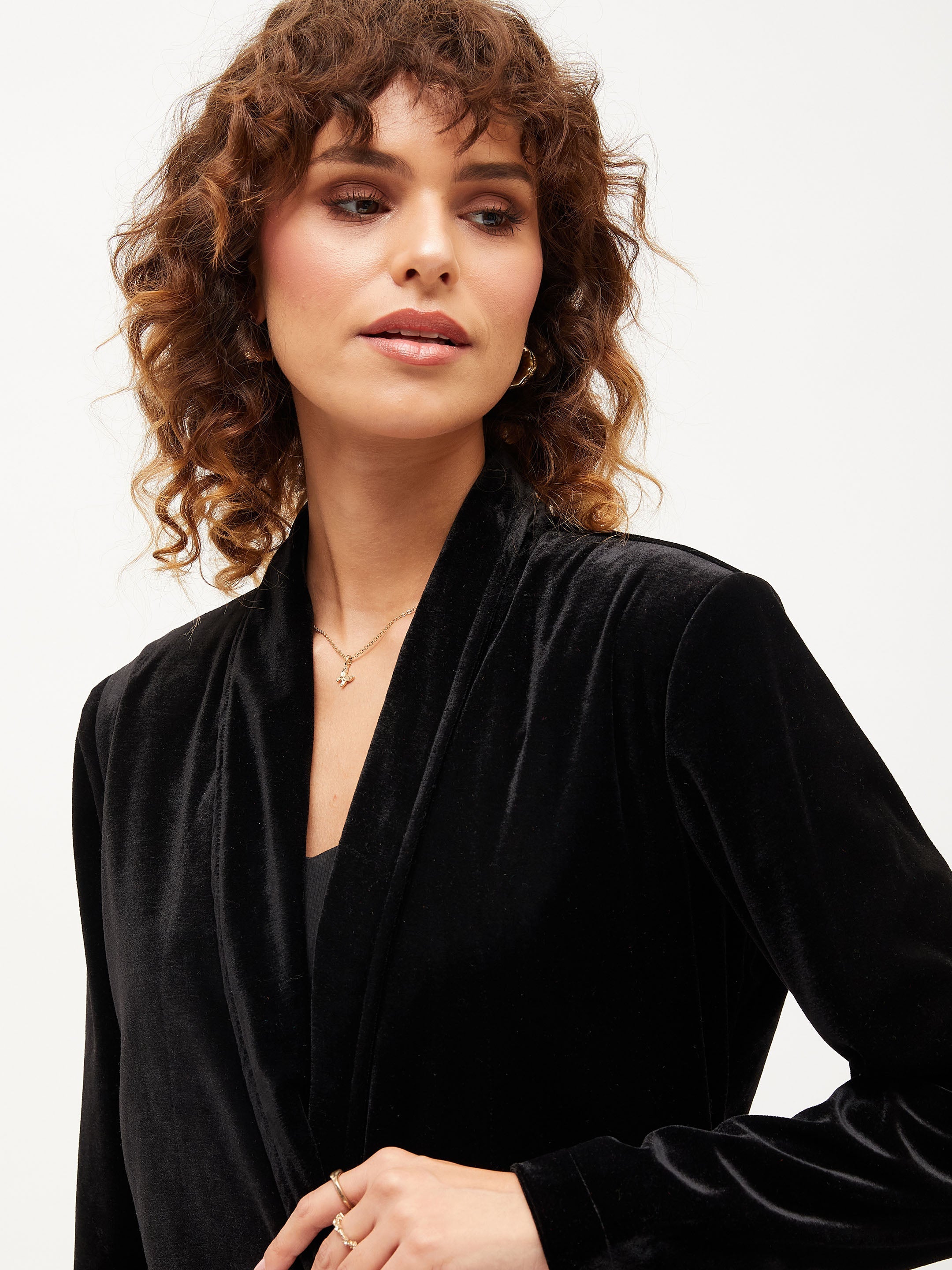 Women Black Velvet Shawl Collar Blazer