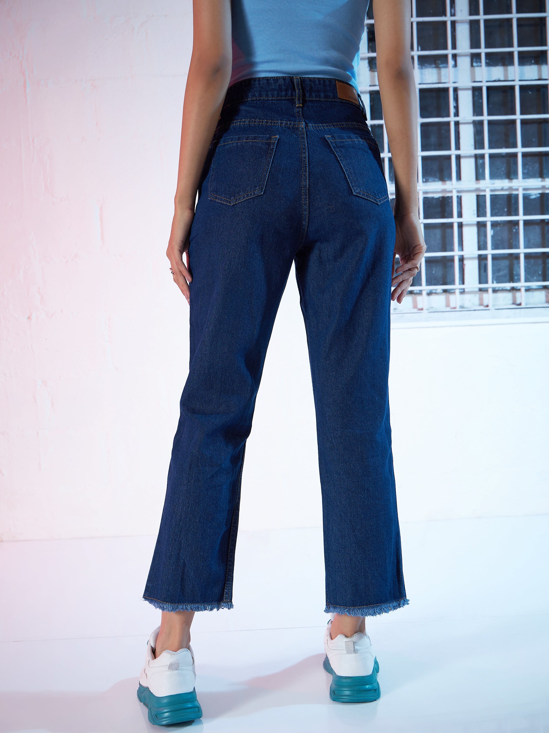 Navy Zipper Fly Mom Jeans