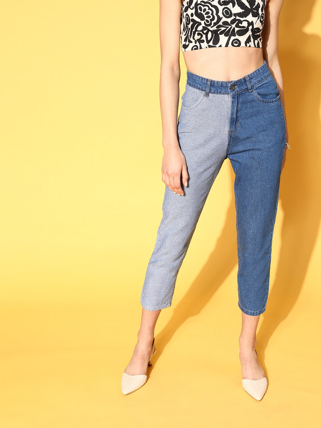 Women Blue & Navy Colour Block Slouchy Jeans