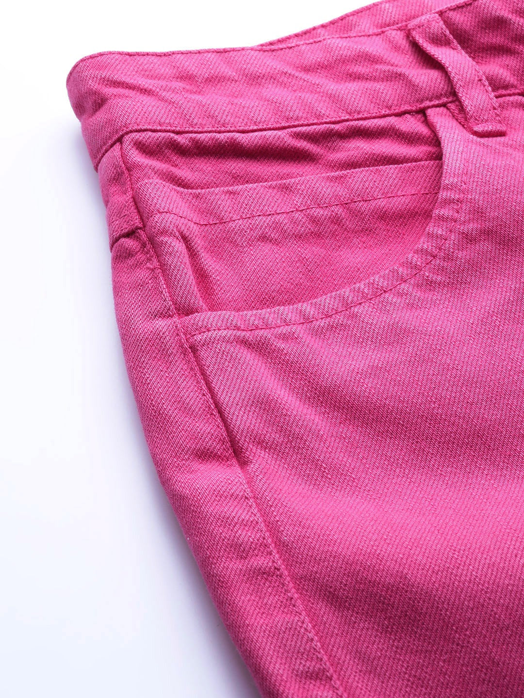 Women Magenta Raw Edge Jeans