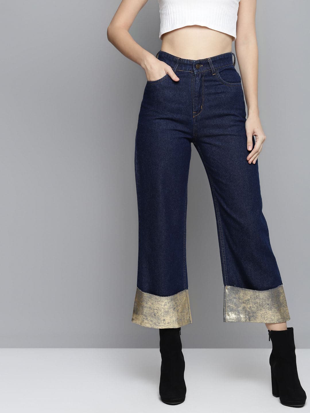 Women Blue Gold Foil Roll Up