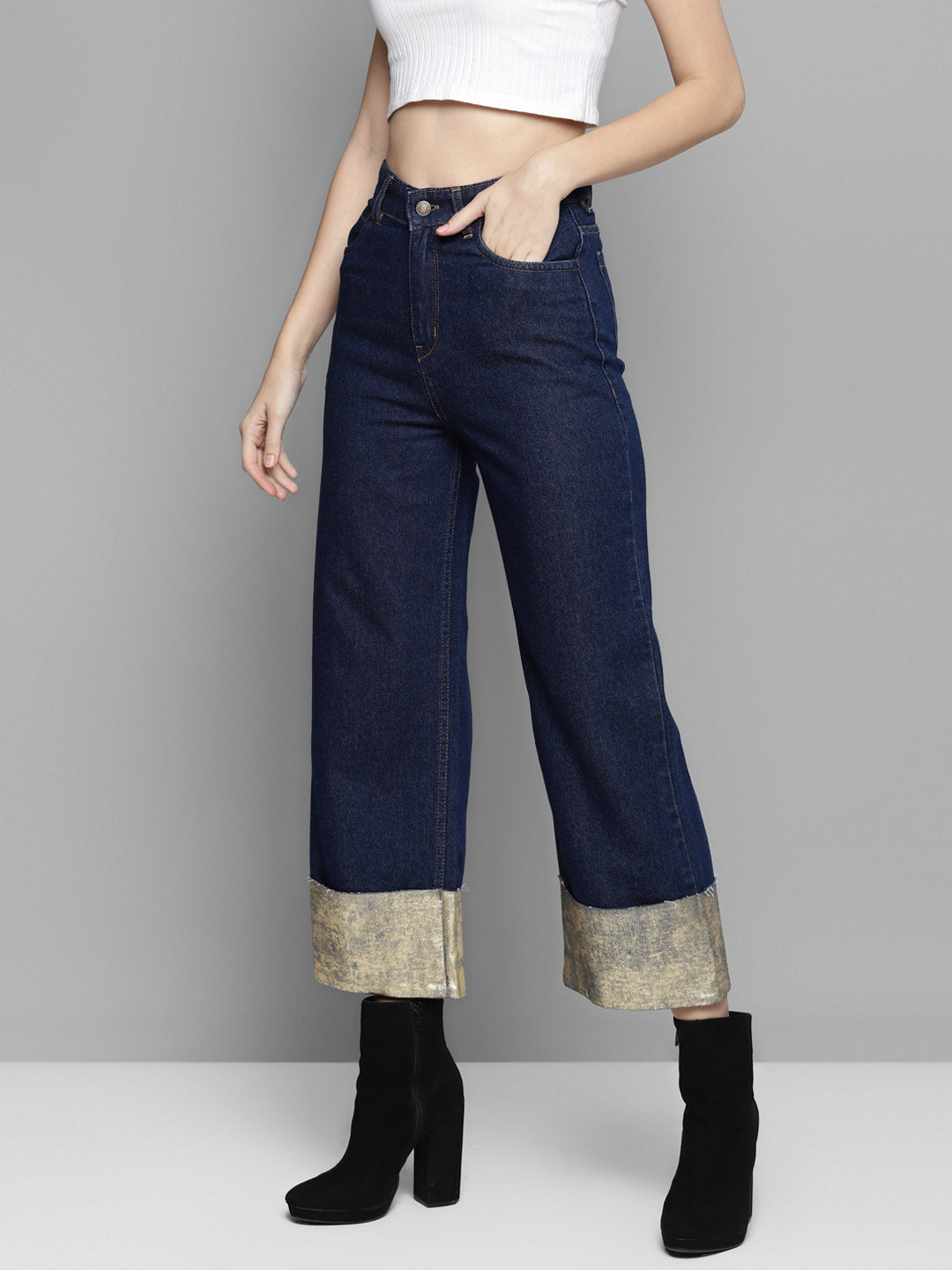 Women Blue Gold Foil Roll Up