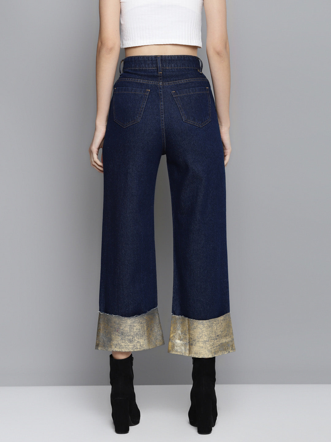 Women Blue Gold Foil Roll Up