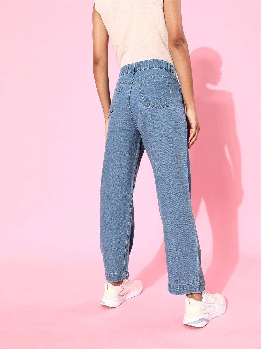 Women Blue Button-Hem Slouchy Jeans