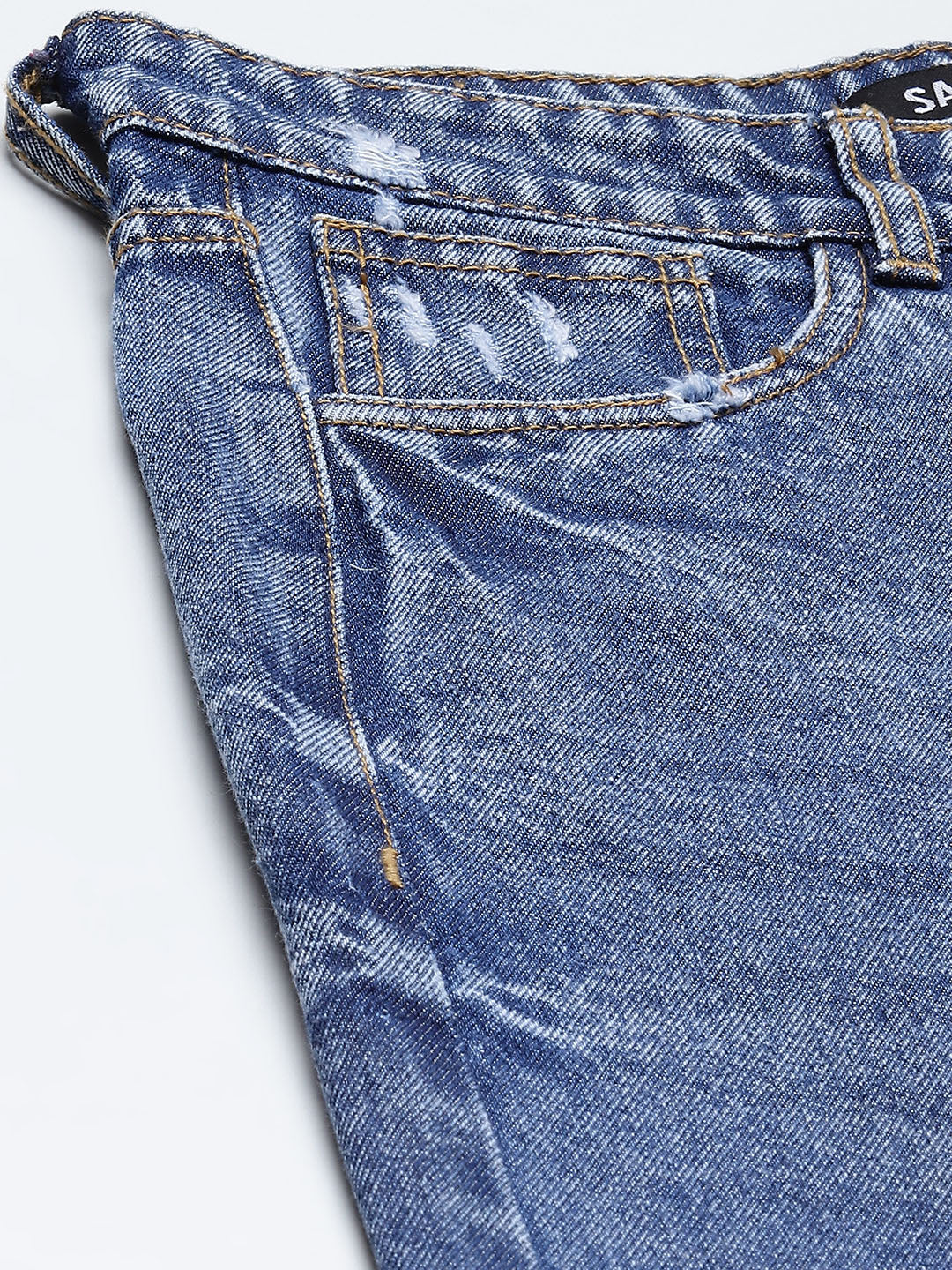 Women Blue Wide Leg Distressed Slit Jeans