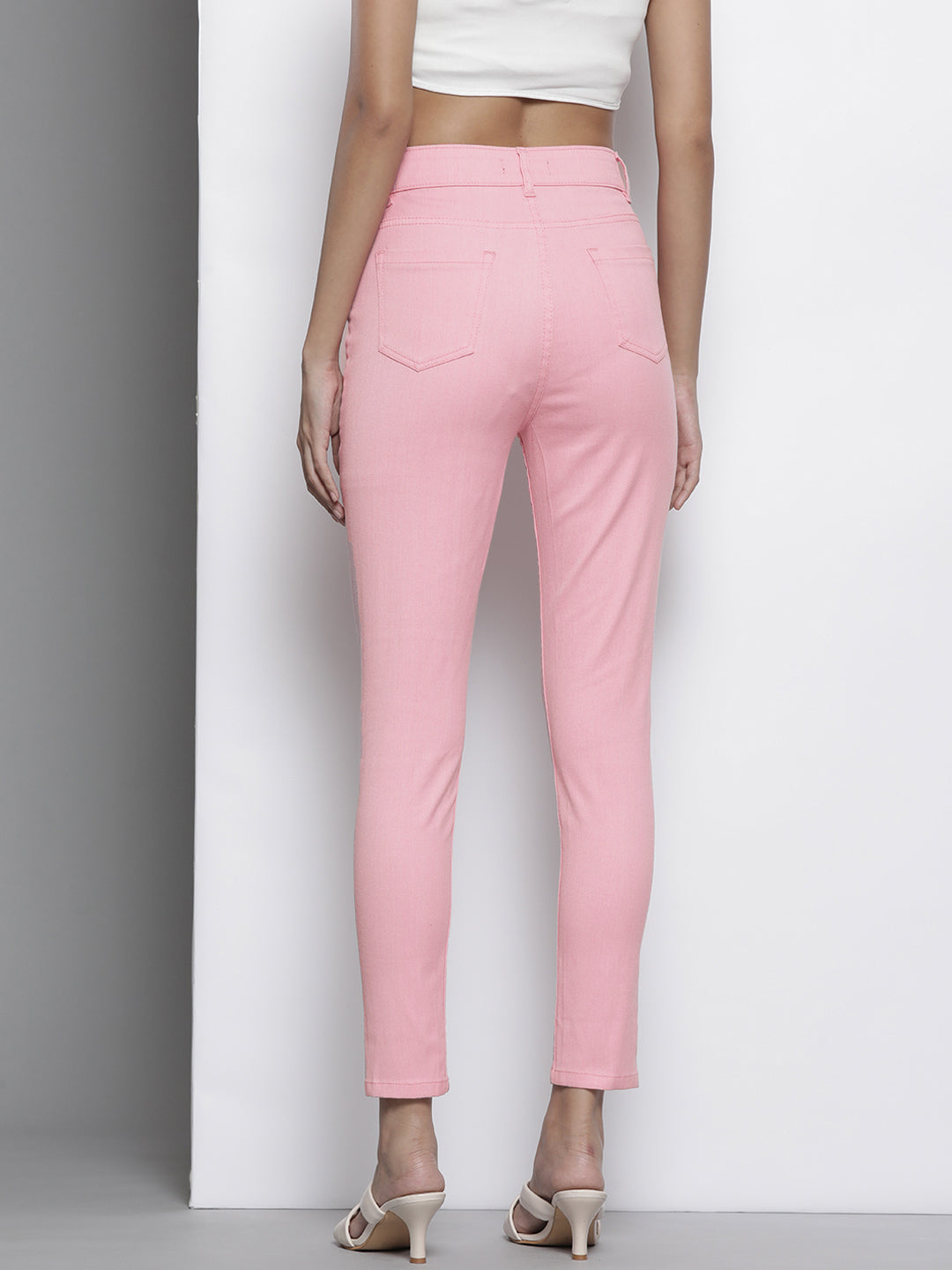Women Pink Stretchable Twill Skinny Jeans